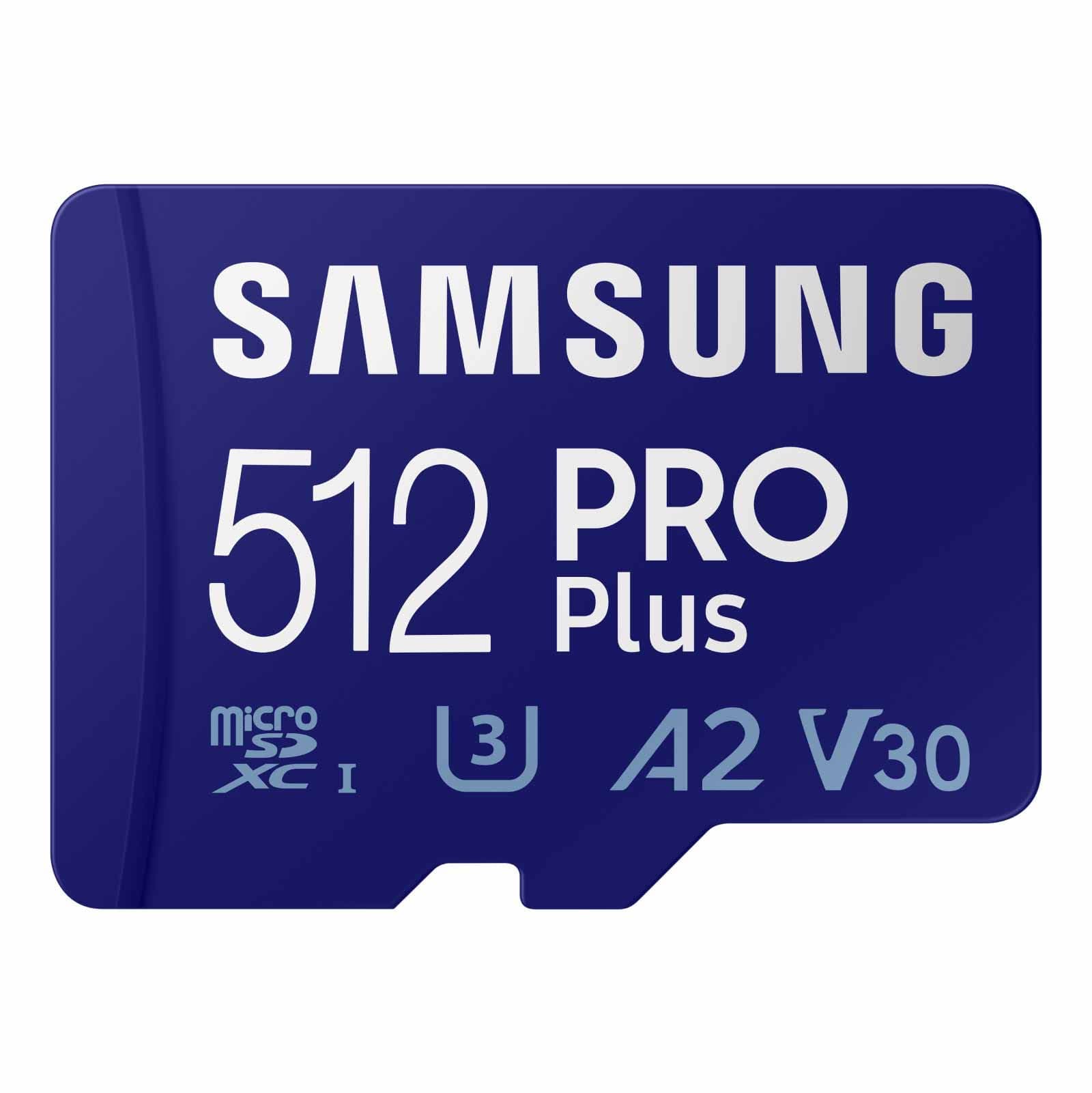 PRO Plus microSD Memory Card + Adapter, 512GB MicroSDXC, Up to 180 MB/s, Full HD & 4K UHD, UHS-I, C10, U3, V30, A2 for Android Phones, Tablets, GoPRO, DJI Drone, MB-MD512SA/AM, 2023