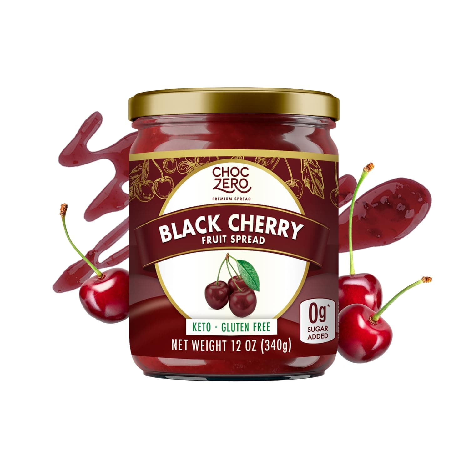 Keto Black Cherry Jam - No Sugar Added, Low Carb, Keto Friendly, High in Fiber, Gluten Free, Naturally Sweetened with Monk Fruit (1 jar, 12 oz)