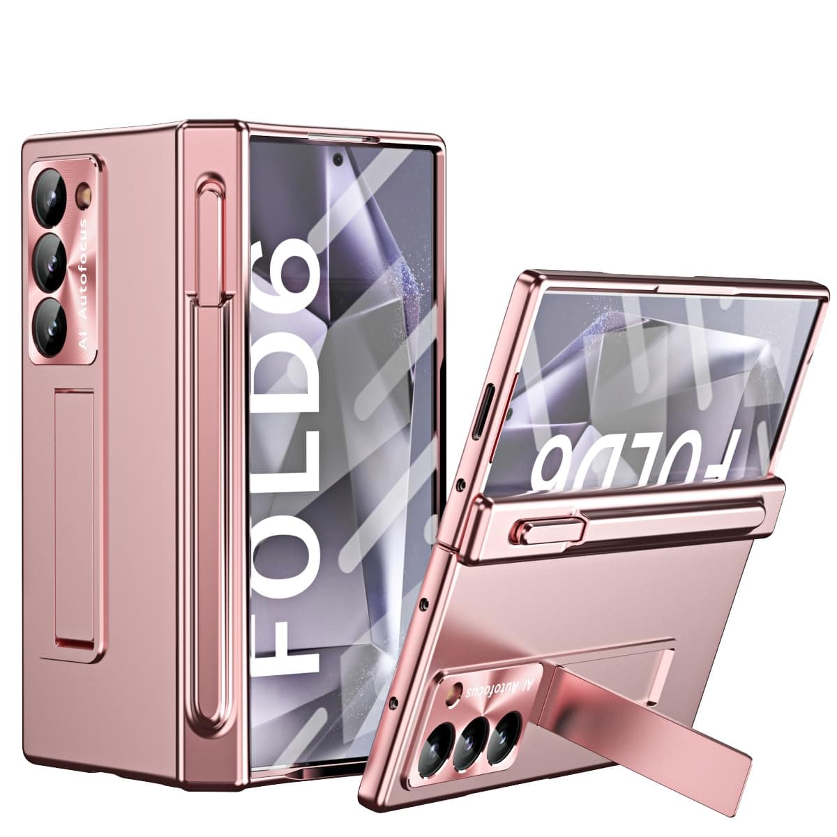 for Galaxy Z Fold6 Case, Magnetic Hinge Protection with Screen, Pen, Camera Lens Cover Case for Samsung Galaxy Z Fold 6 Pink