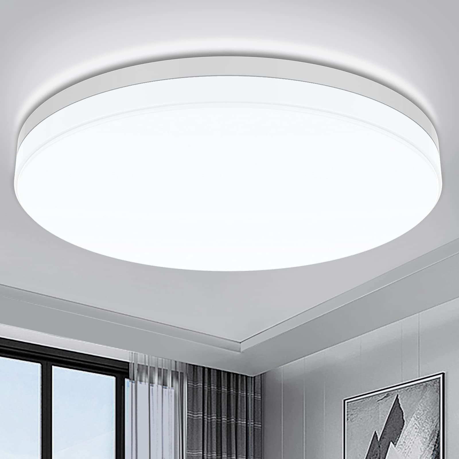 Airand LED Flush Mount Ceiling Light 5000K Daylight LED Ceiling Light Fixture 9.5 Inch 18W 1650LM Bathroom Ceiling Light Waterproof Round LED Ceiling Lamp for Kitchen, Bedroom, Hallway, Living Room