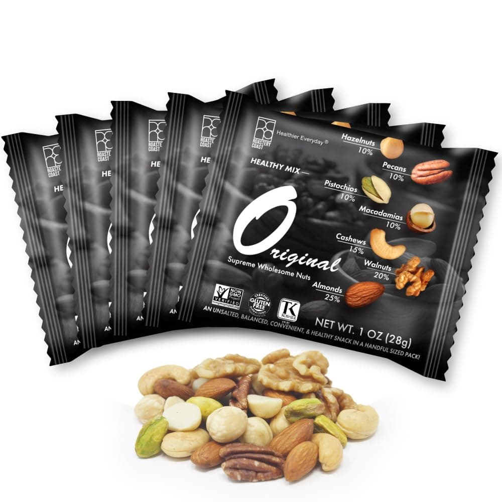 Roastery Coast - Daily Nuts Original Mixed Nuts | Mixed Nuts Packs | Individually wrapped snacks | Unsalted | Nut Snacks | No peanuts | Deluxe assorted snack (22 Packs)