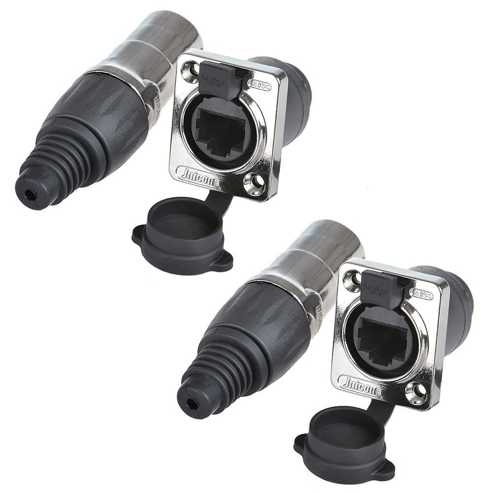 Anmbest Panel Mounting Shielded RJ45 90° IP65 Waterproof PCB Signal Panel Cat5/5e/6 8P8C Connector Ethernet LAN Cable Connector (2PCS RJ45 Connector+2PCS Round)(Black)