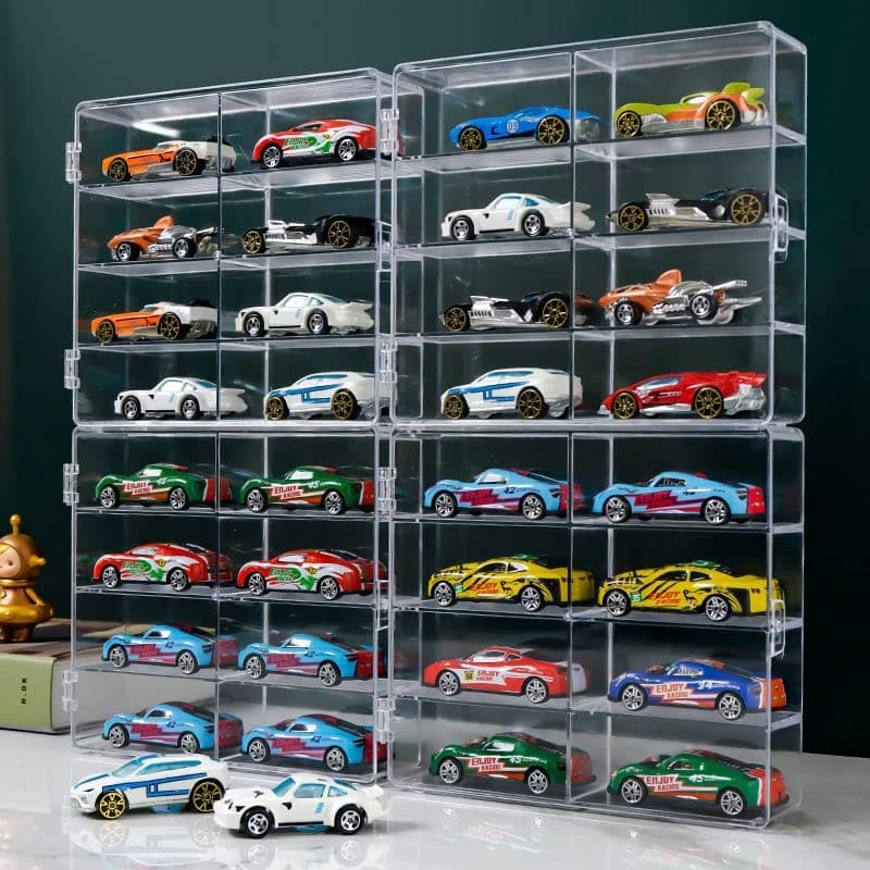 Yyds 1:64 Display Case,8 Compartments Clear Showcase Organizer,Matchbox Cabinet For Mini Cars, Hot Wheels,4 Pack Case