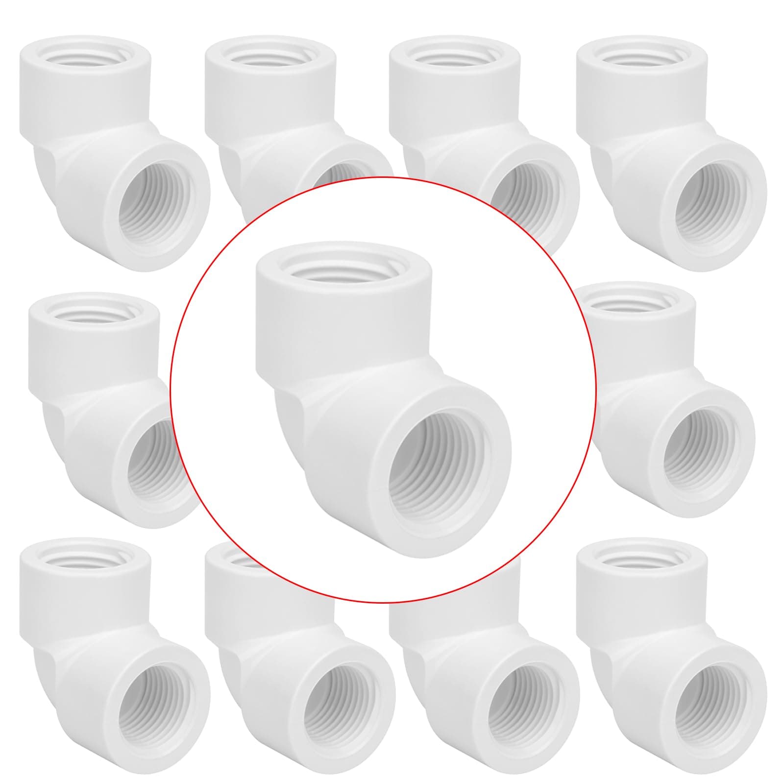 10Pack 1/2" Double Female Thread 90 Degree PVC Elbow Pipe Fitting Connector SCH40 1/2Inch F to F Threaded 90 Degree Elbow PVC Corner Adapter Pipe Fitting for Sprinkler, Irrigation