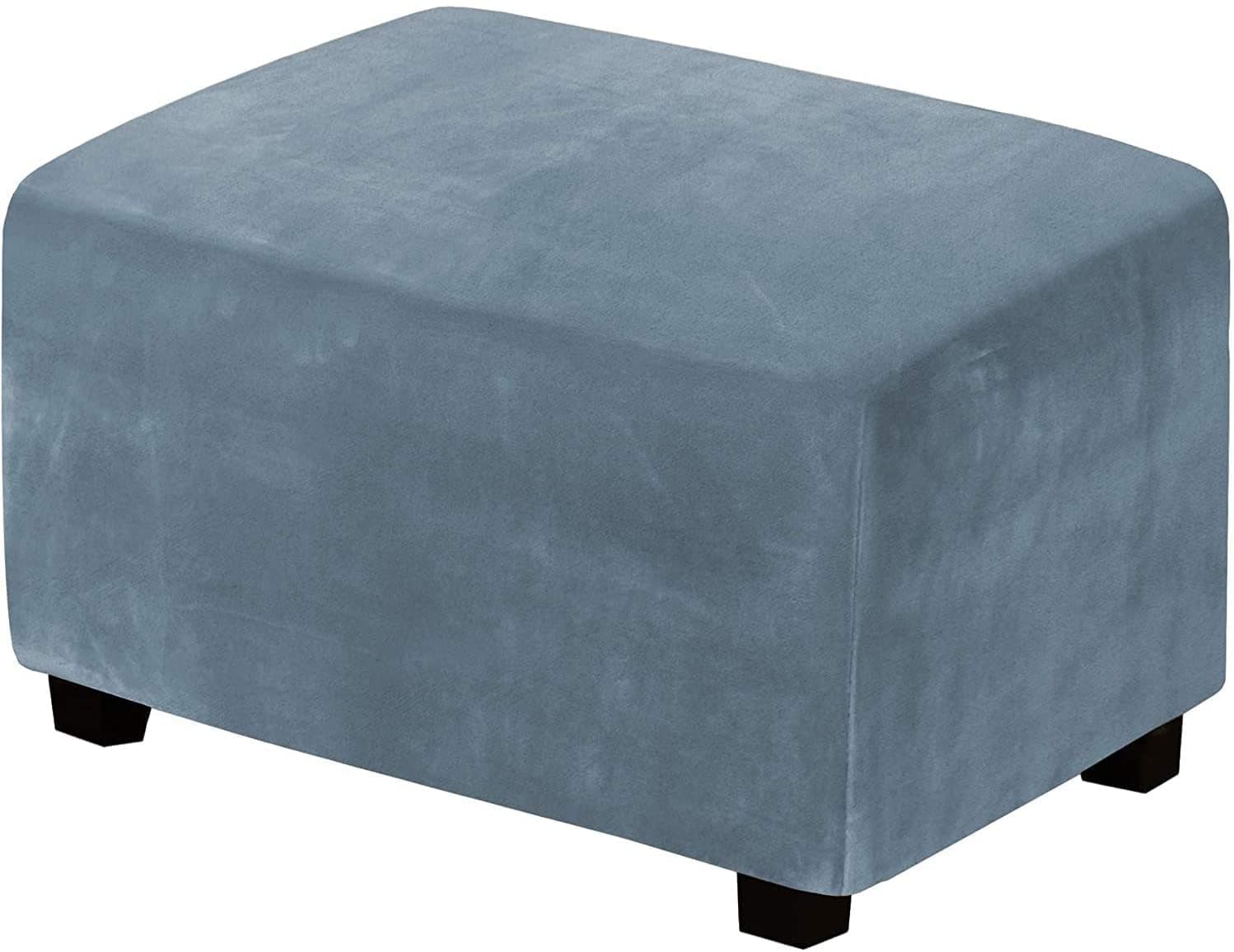 YYHSND Velvet Plush Form Fit Stretch Rectangle Folding Storage Covers Ottoman Slipcovers Removable Footstool Protect Footrest Covers Elastic Bottom (Color : Stone Blue, Size : X-Large)