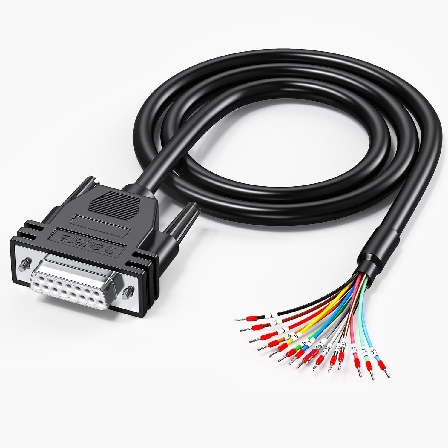 3.3ft DB15 Female to Bare Wire Cable with D-SUB 15-Pin Connector, Black