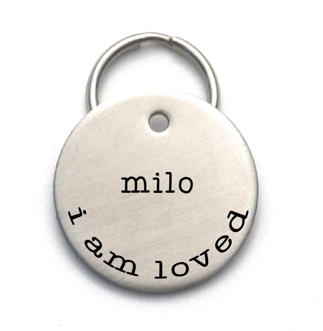 Simple Dog Tag Customized With Your Pet's Name and Phone, I am Loved - Engraved Metal ID - Cute
