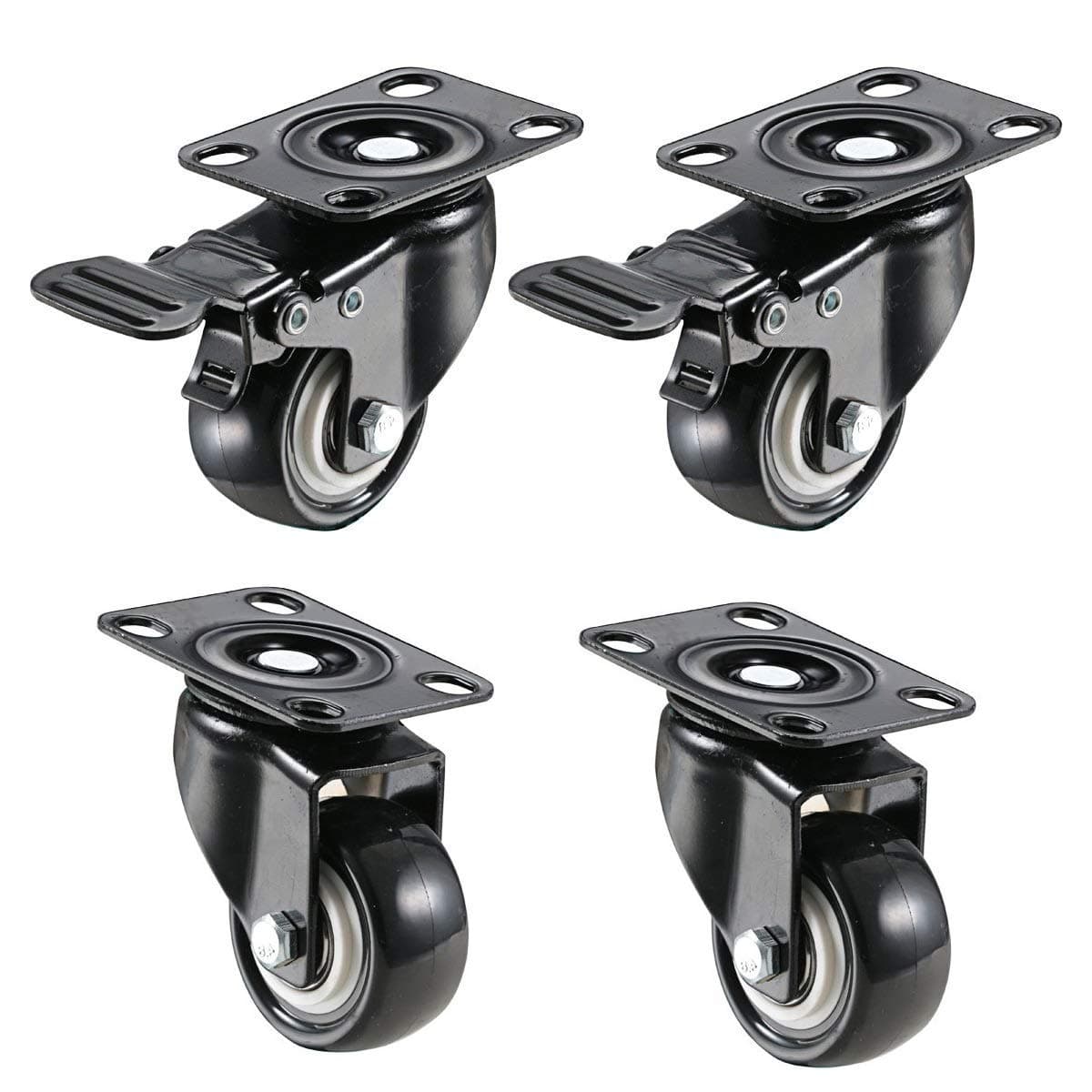 Lepose 4 Pack 2 Inch Heavy Duty Caster Wheels Soft Rubber Swivel Caster with 360 Degree (2 with Brakes & 2 Without)