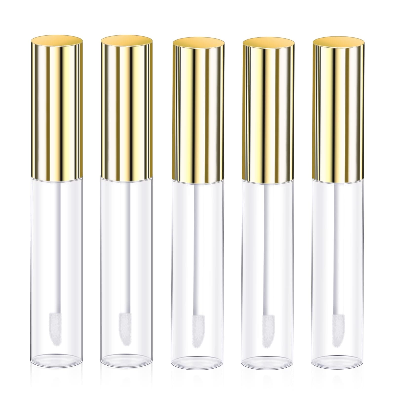 Molain 5PCS Empty Lip Gloss Tubes, 10ml Refillable Cosmetic Containers Bottles Lip Balm Bottles with Wand Concealer for Lipstick Samples, Lip Balms(Gold tube cap)