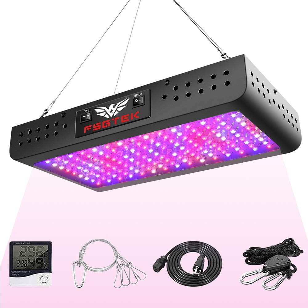 Qillyoper FSGTEK 1500W LED Grow Light Double Switch with Daisy Chain, Temperature and Humidity Monitor, Adjustable Rope, Full Spectrum Grow Lamp for Indoor Hydroponic Plants Vegetative and Flowering