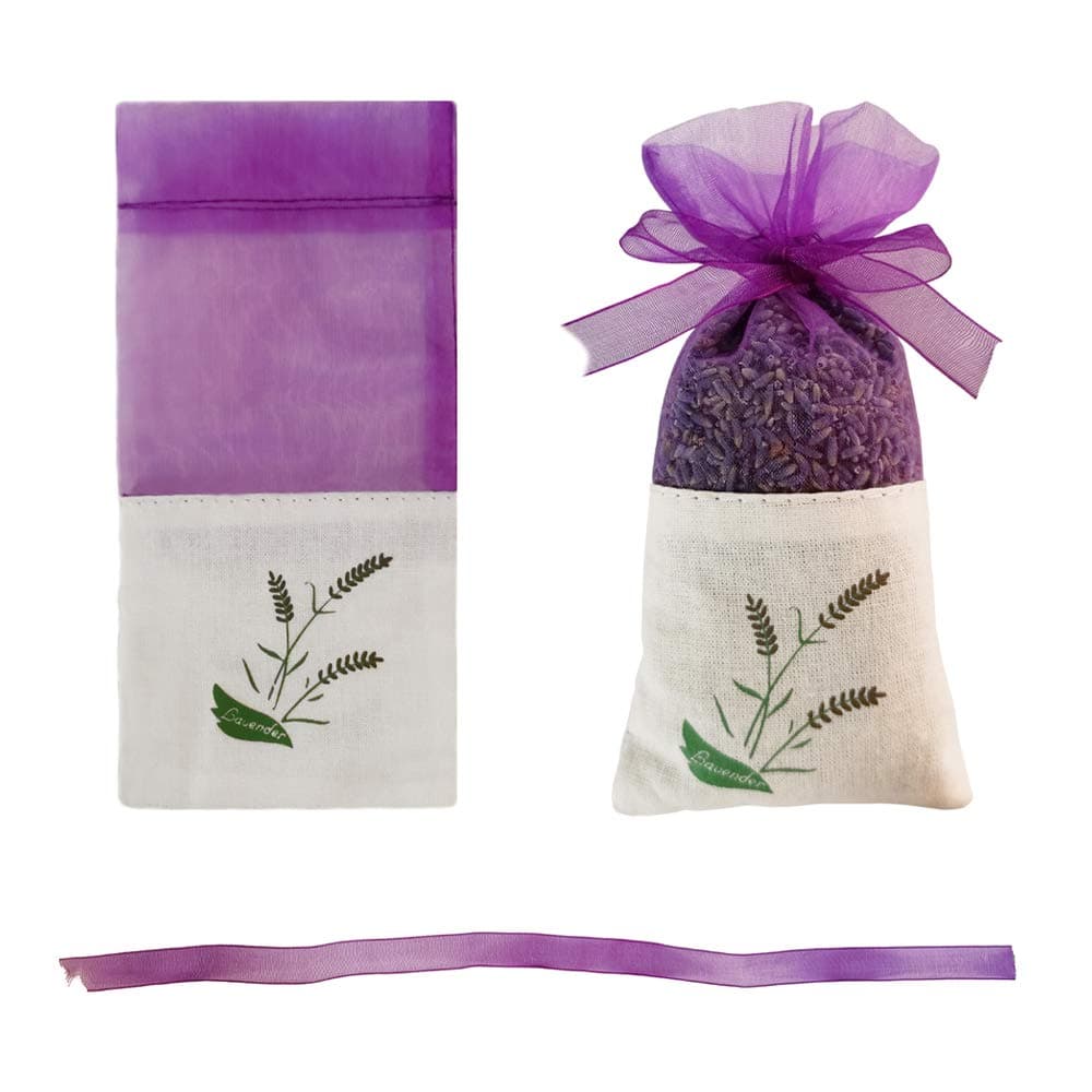15pcs Lavender Pattern Sachet Bags Empty for Lavender Buds Rose Herbs Organza Gauze Ribbons Storage Bags Cotton Ramie Sacks