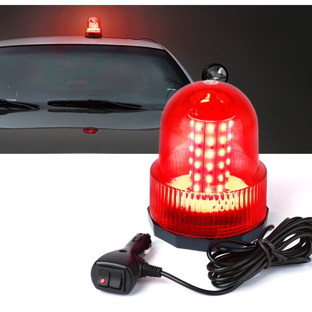 Xprite Super Bright Red Rotating Revolving LED Beacon Strobe Light,with Magnetic Mount, 60LEDs 15W Emergency Warning Caution Flashing Light for Snow Plow Truck UTV 12v Vehicle