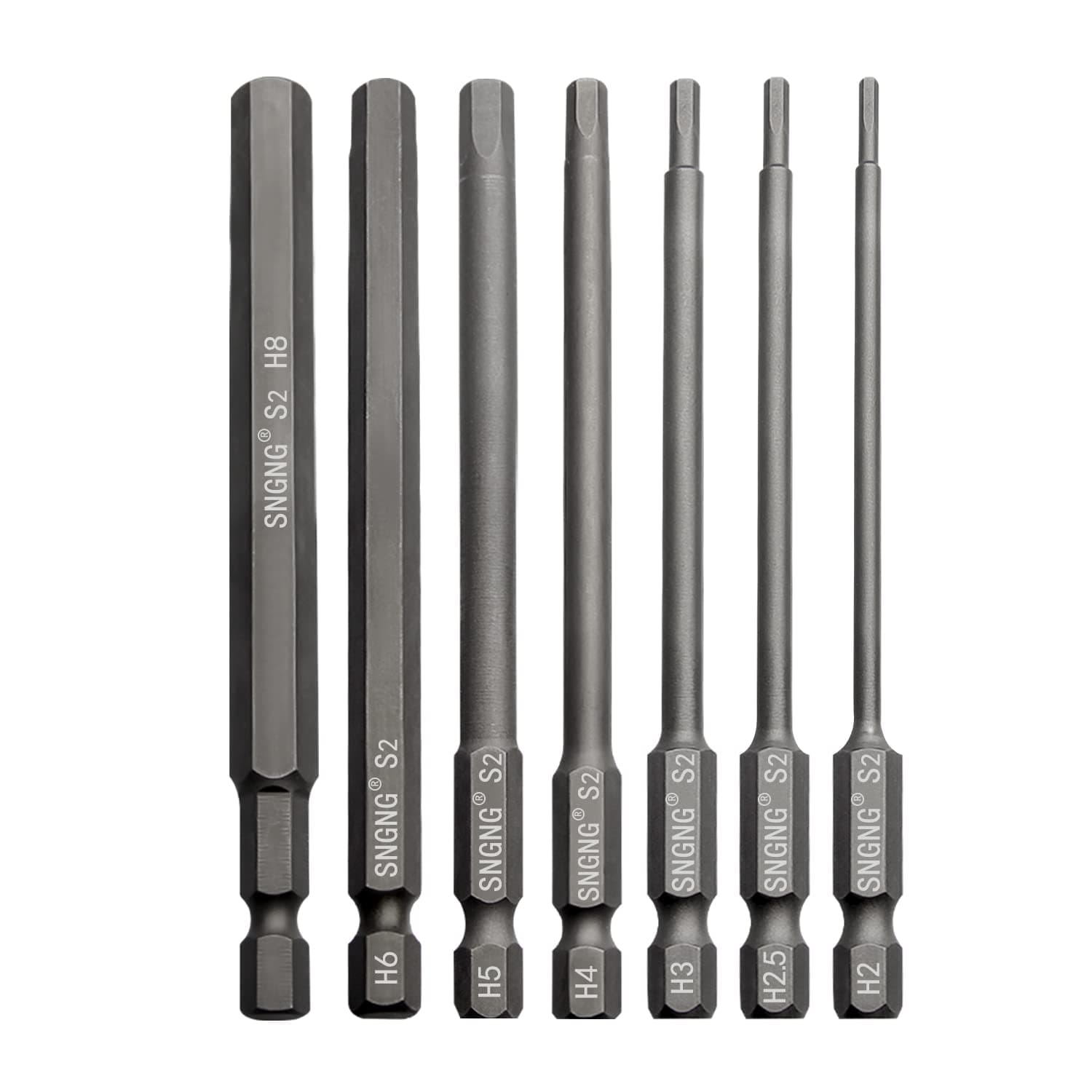 7pcs Hex Head Allen Bit Set 100mm/4 inch Long Metric H2-H8 Quick Release Shank Magnetic Professional Screwdriver Bit Set Perfect for Production Workshop