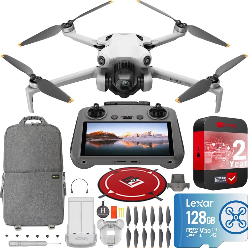 DJI Mini 4 Pro Folding Drone with RC 2 Remote (With Screen) 4K HDR Video Camera for Adults, Under 249g, 34 Mins Flight Time, Omnidirectional Vision Sensing Bundle with Deco Gear Accessories