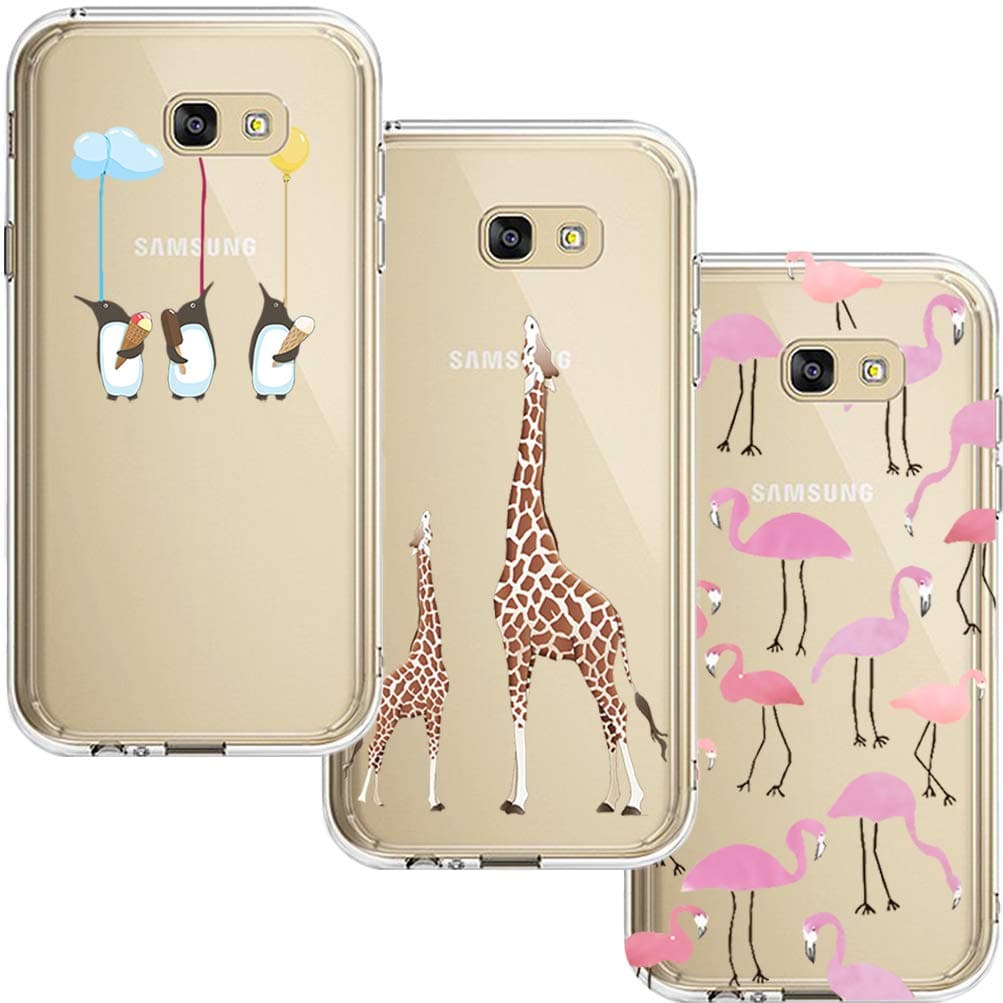 [3 Pack] Samsung Galaxy A5 2017 Case, Shumeifang® Ultra Thin Soft Gel TPU Silicone Case Cover with Cute Cartoon for Samsung Galaxy A5 2017 - Flamingo & Giraffe & Penguin