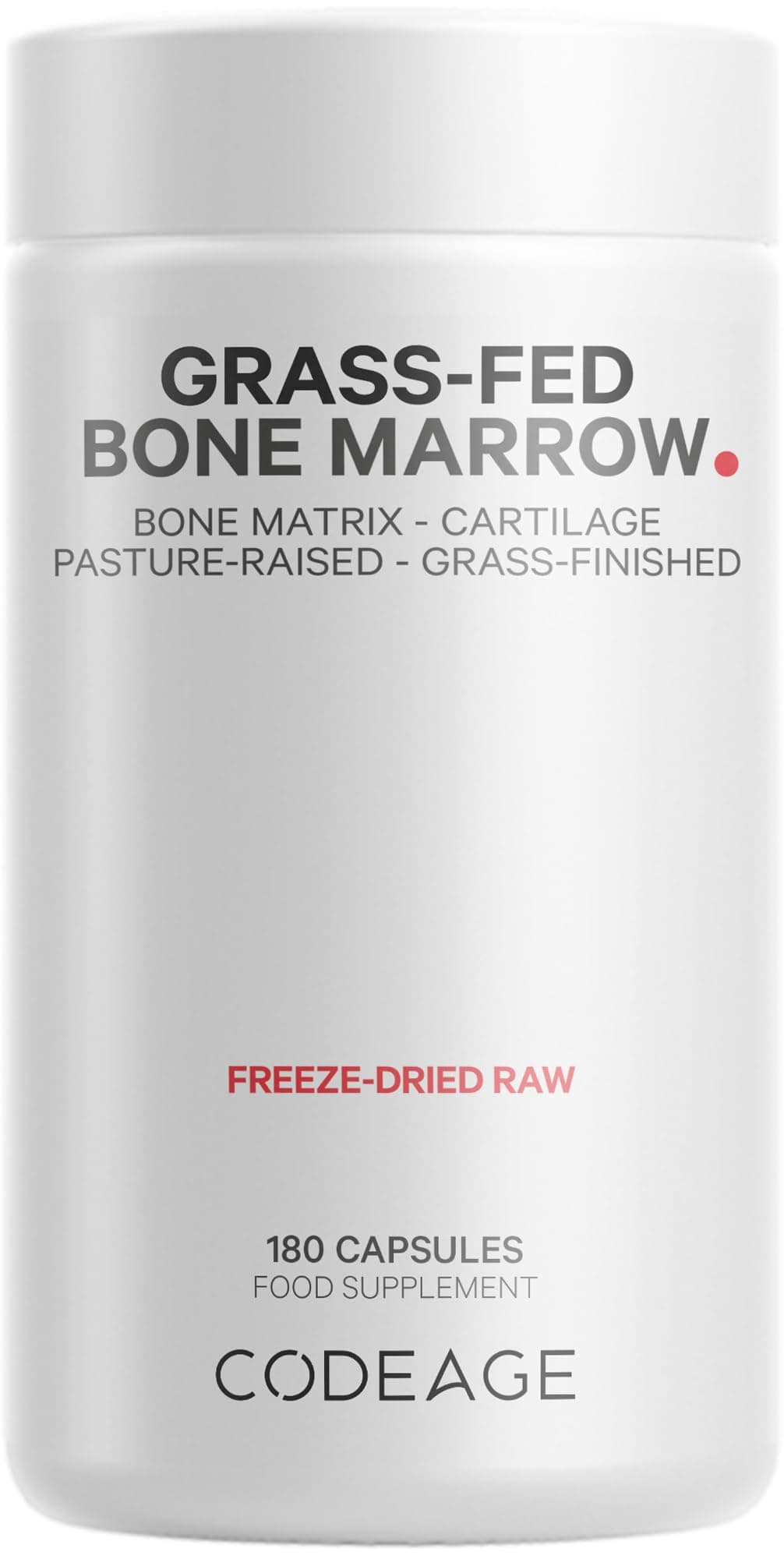 Codeage Grass Fed Bone Marrow, Full Spectrum Whole Bone Extract, Cold Processed Pasture Raised, Non GMO, 180 Capsules