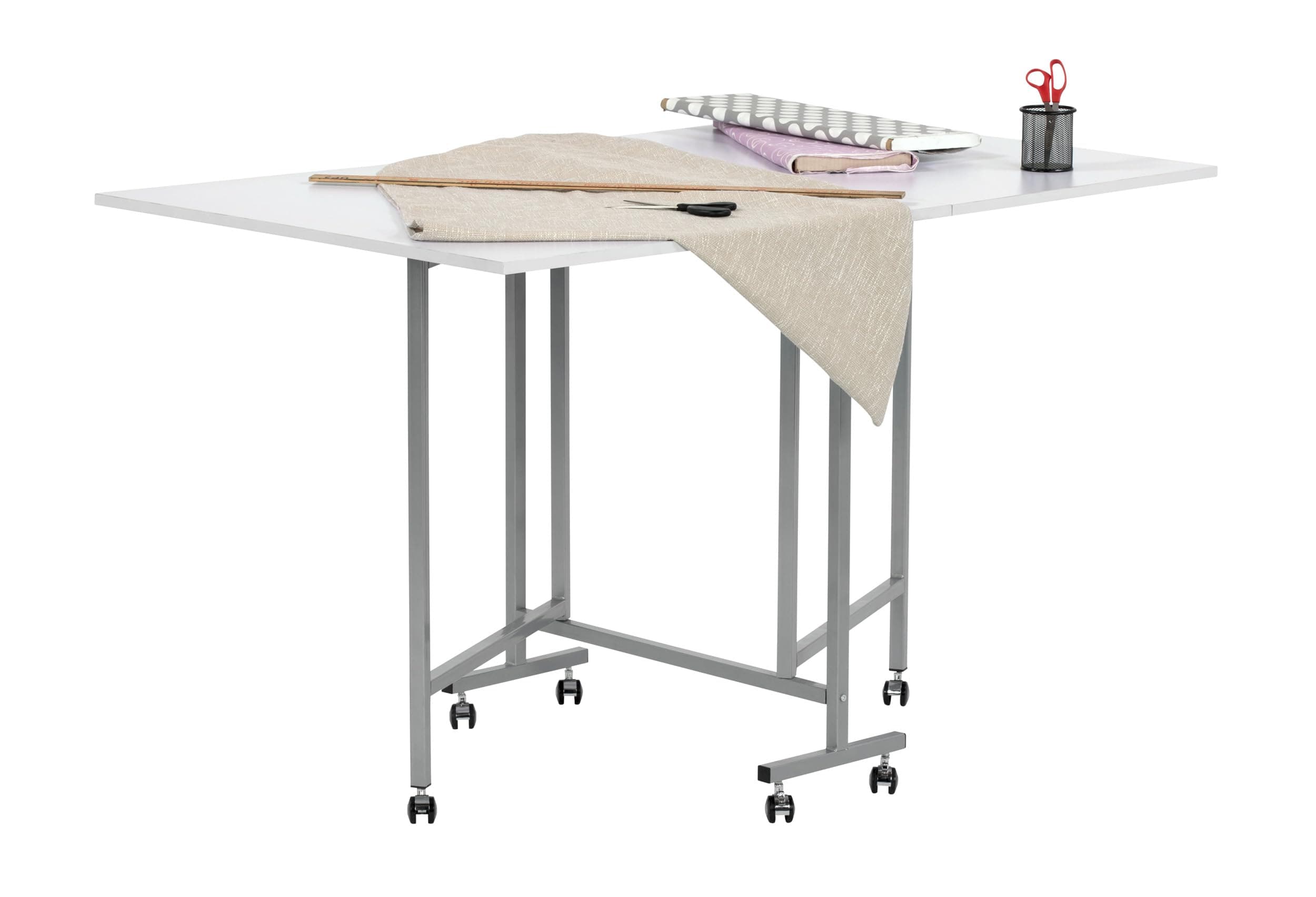 Studio Designs Sew Ready Folding Craft/Cutting Standing Table - 58.75" W x 36.5" D x 36.5" H - Sewing Table - Silver/White