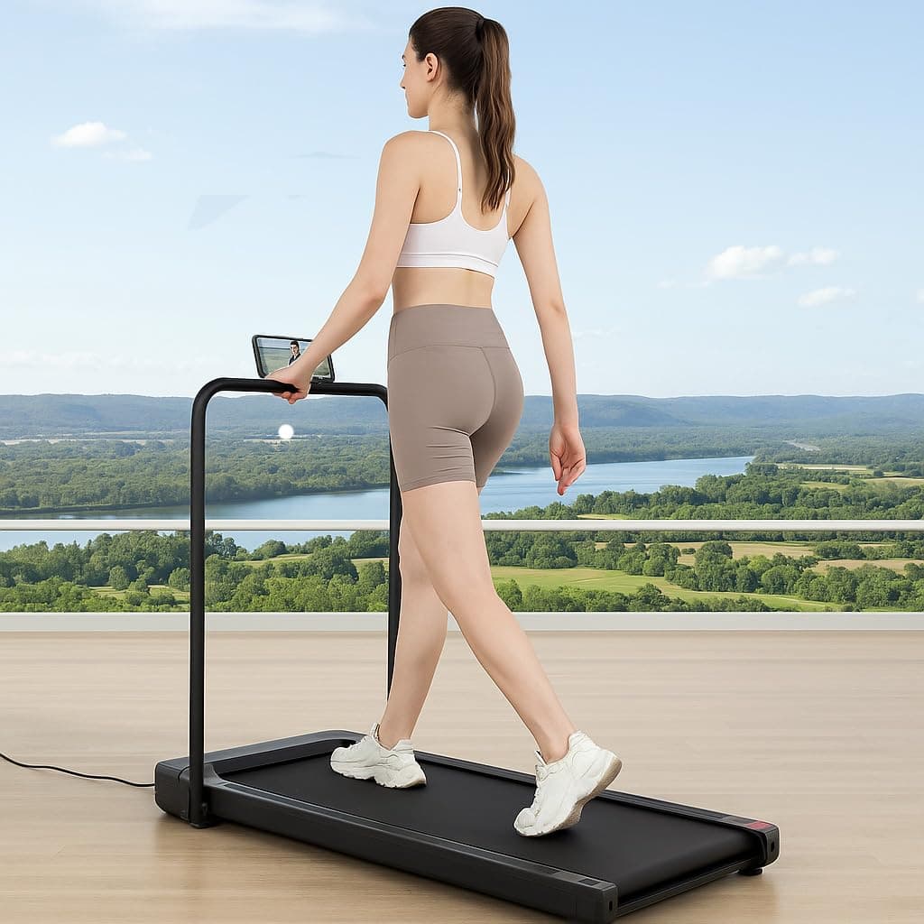 Walking Pad Treadmills for Home Foldable, Folding Treadmill Under Desk Office Running Electric Machines with Handle Bar Portable Compact Remote Control & App 2HP 1-10Km/H Weight Capacity 120kg/265lbs