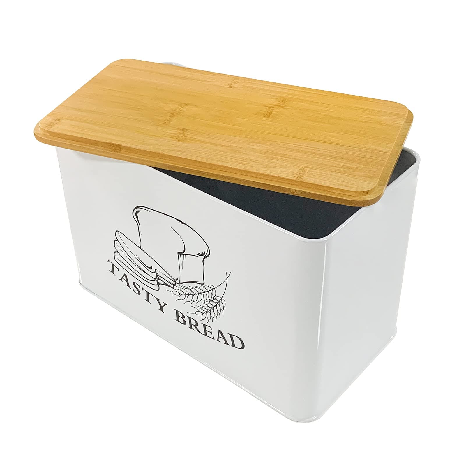 SOTECHBread Box for Kitchen Countertop with Cutting Board Bamboo Lid Farmhouse White Metal Bread Box kitchen Food Bread Storage Container Large Bread Bin Kitchen Decor
