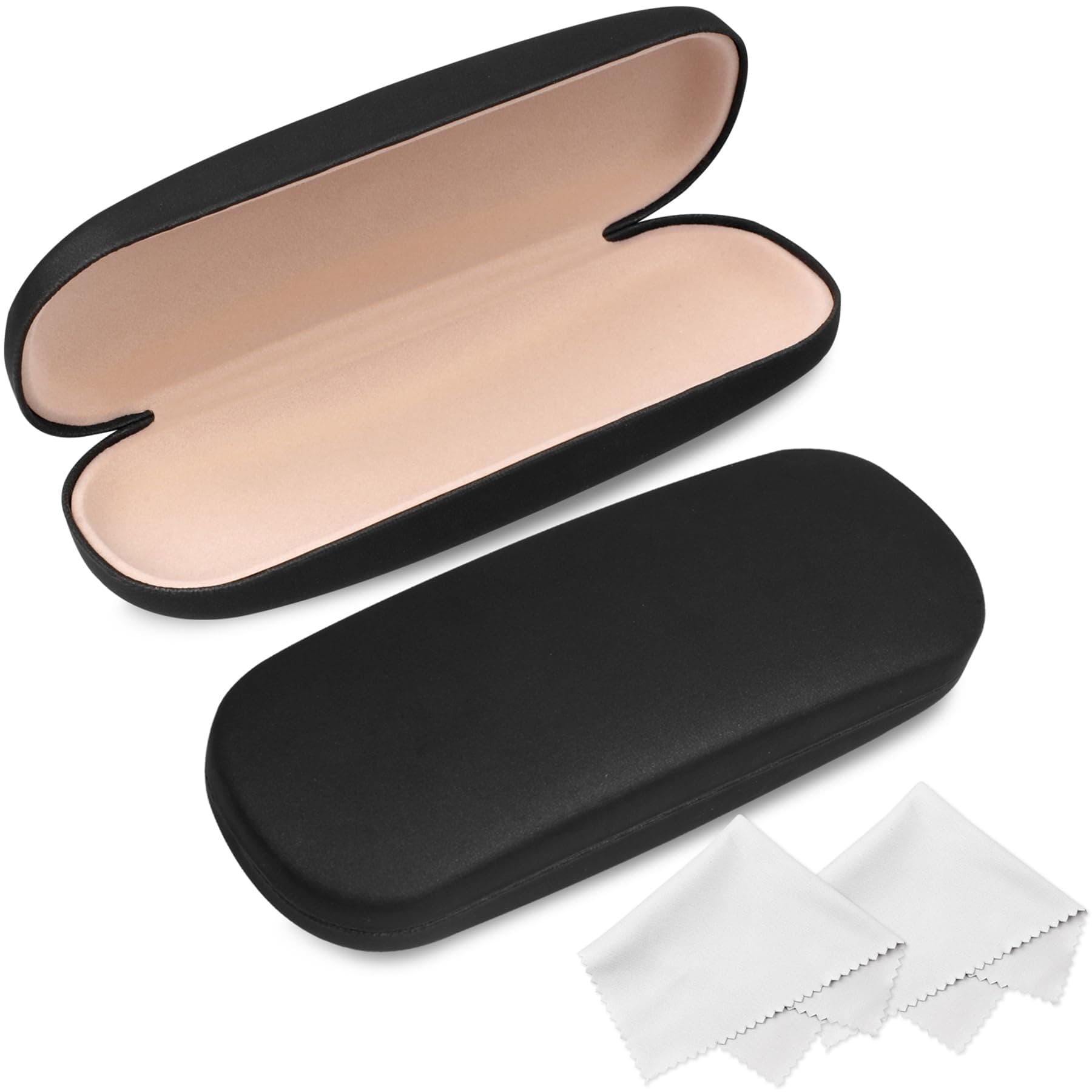 Glasses Case, 2 Pack Eyeglass Case with Cleaning Cloth, Glasses Case Hard Shell Fits Most Glasses