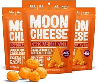 Moon Cheese Cheddar Believe It, 2 Ounce, 3-Pack, Crunchy, Protein-Rich Cheese Snack, Keto Friendly, 100% Real Cheese