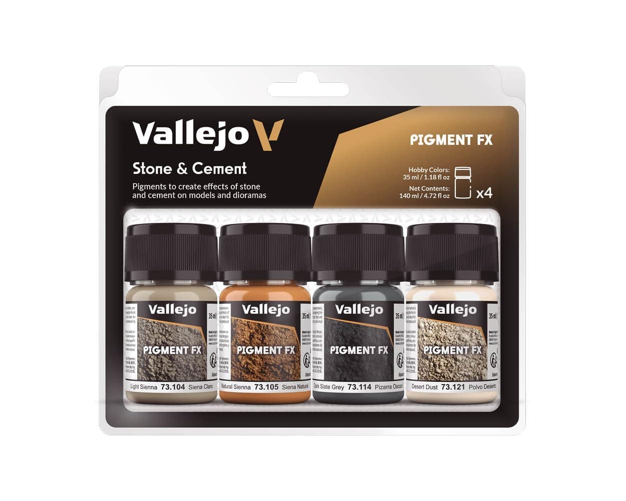 Vallejo - Pigment FX Stone & Cement Effect | Wide Range of Effects Caused by the Climate and Geographic Conditions | Contains 4 Bottles x 35 ml (1.18 fl.oz.)