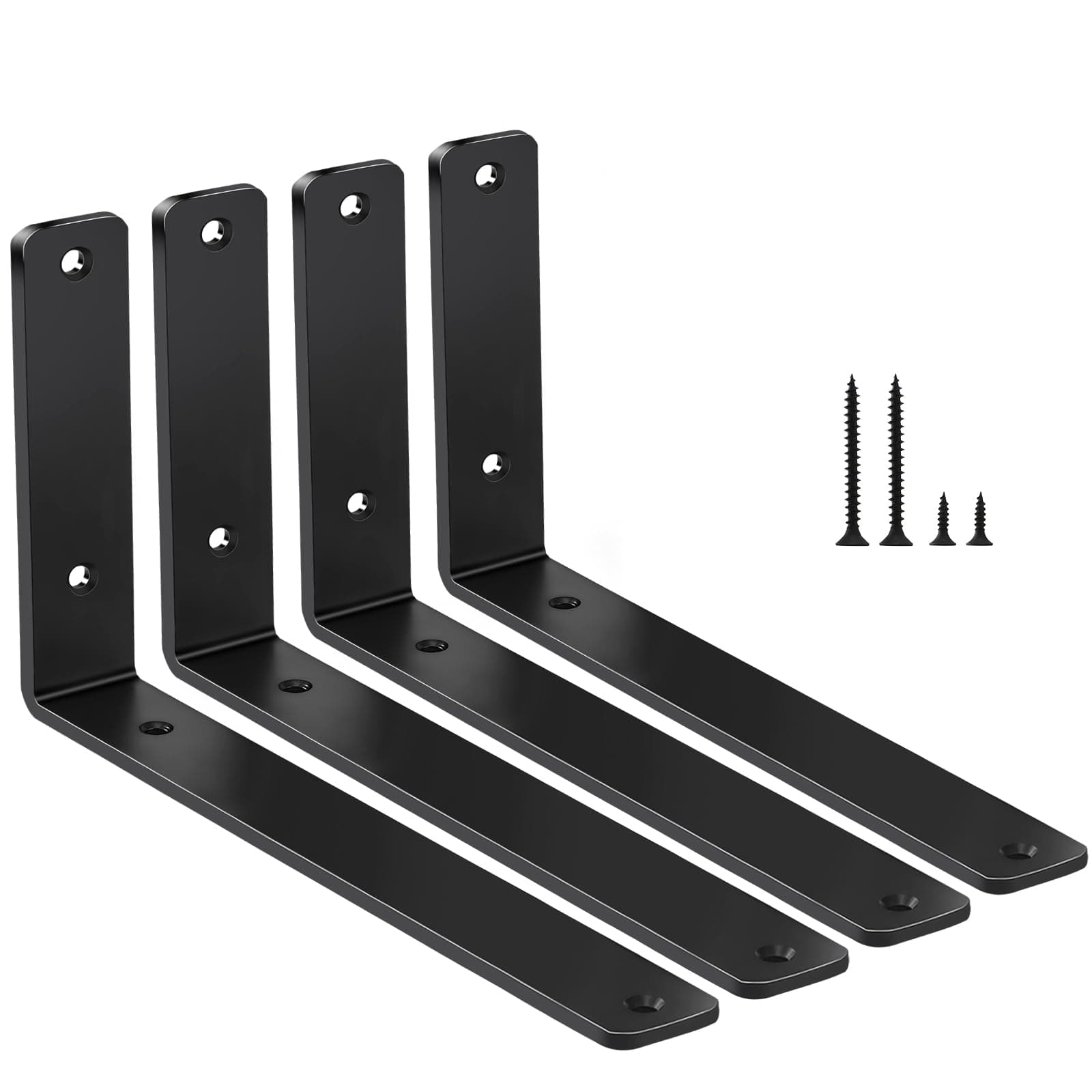 4 Pack - L 10" x H 6" x W1.5, 5mm Thick Black L Shelf Bracket, Iron Shelf Brackets, Metal Shelf Brackets, Floating Shelf, Shelf Supports with Screws
