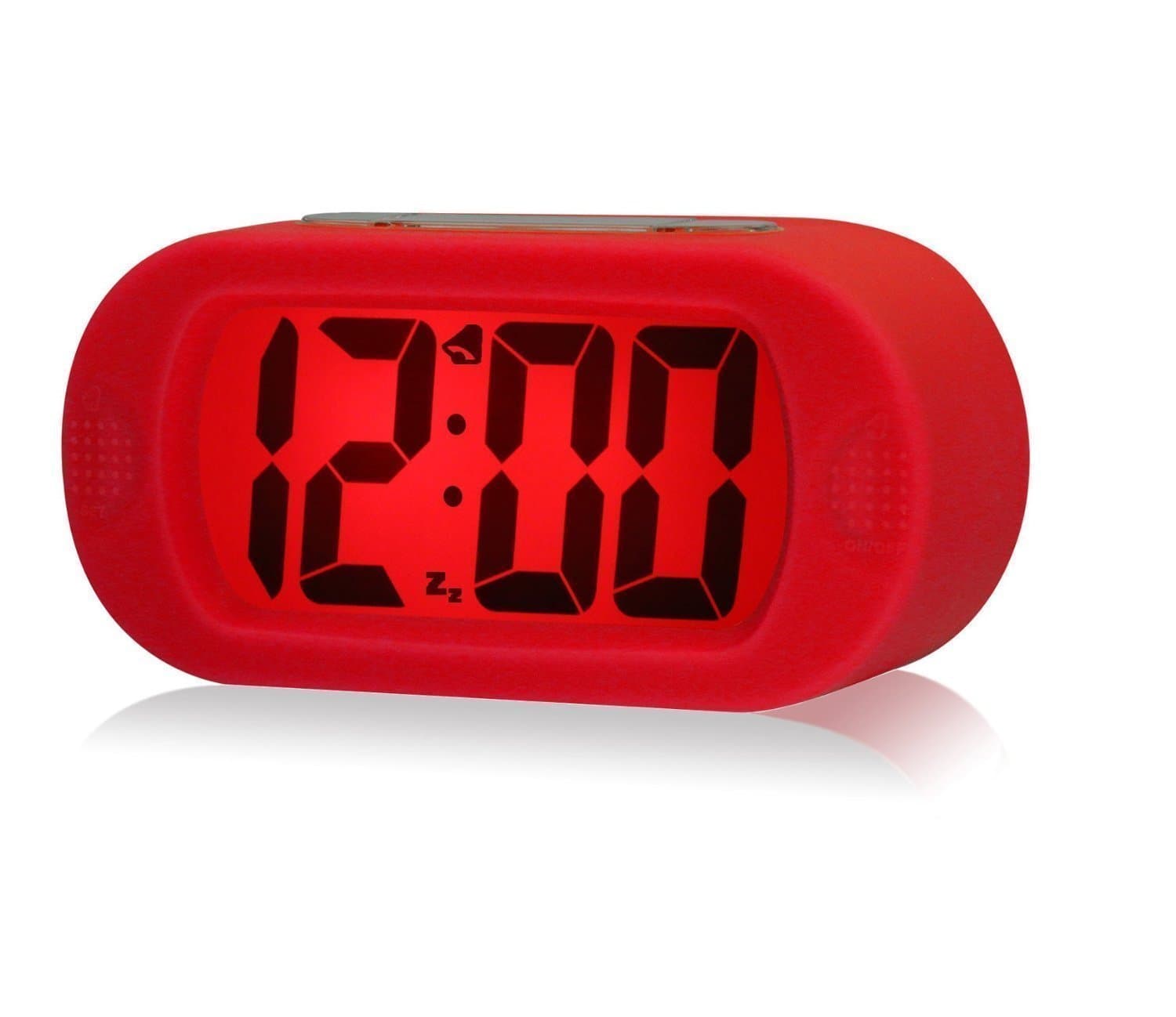 DRFUNDA Smart Simple Silent LCD Digital Large Screen Alarm Clock Snooze/Light with Silicone Protective Cover (Red)