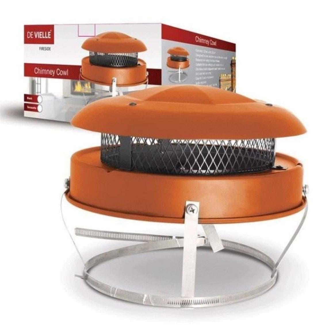 Bird guard cowl Anti down draught Terracotta colour, strap fix