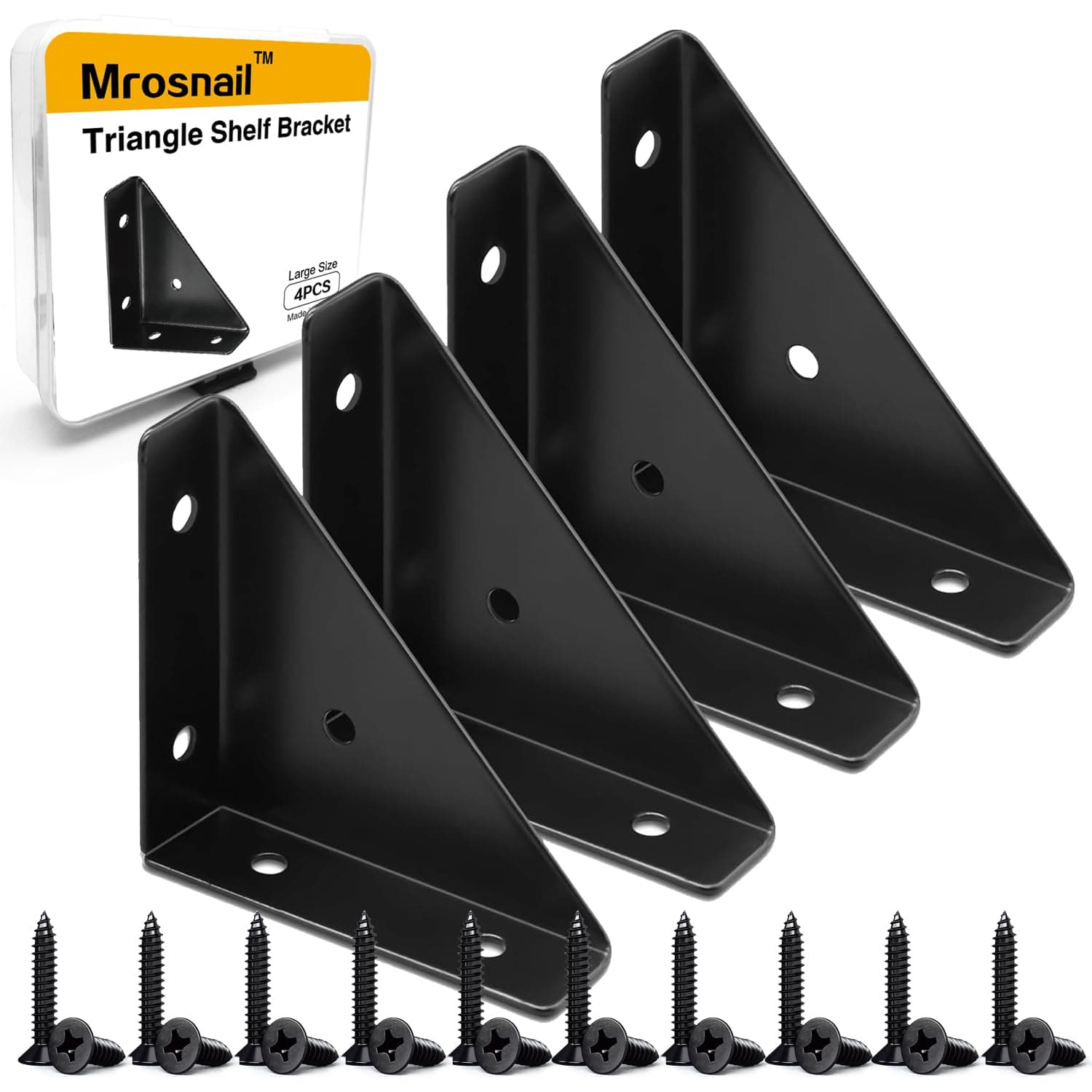 4 Pack Corner Connector Bracket, 2.6 inch/66mm×66mm, Heavy Duty Corner Brace, Angle Bracket, Triangle Shelf Bracket for Wood, Table Cabinet Bed, Right Angle Brace, with 20Pcs Screws