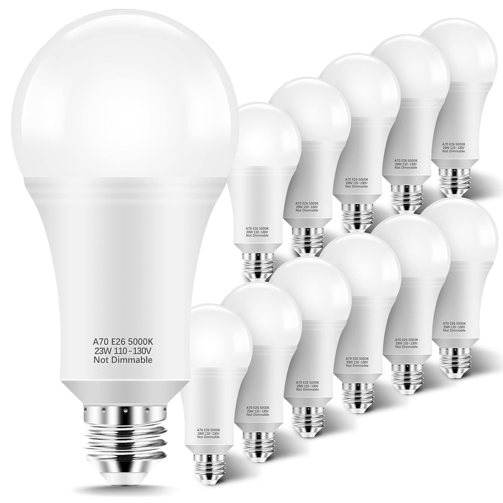 150W-200W Equivalent LED Light Bulbs, A21 23W Super Bright Light Bulb 5000K Daylight White 2500 Lumens, Non-Dim E26 Energy Saving Bulb for Home, Office, Store, Garage, Warehouse 12-Pack
