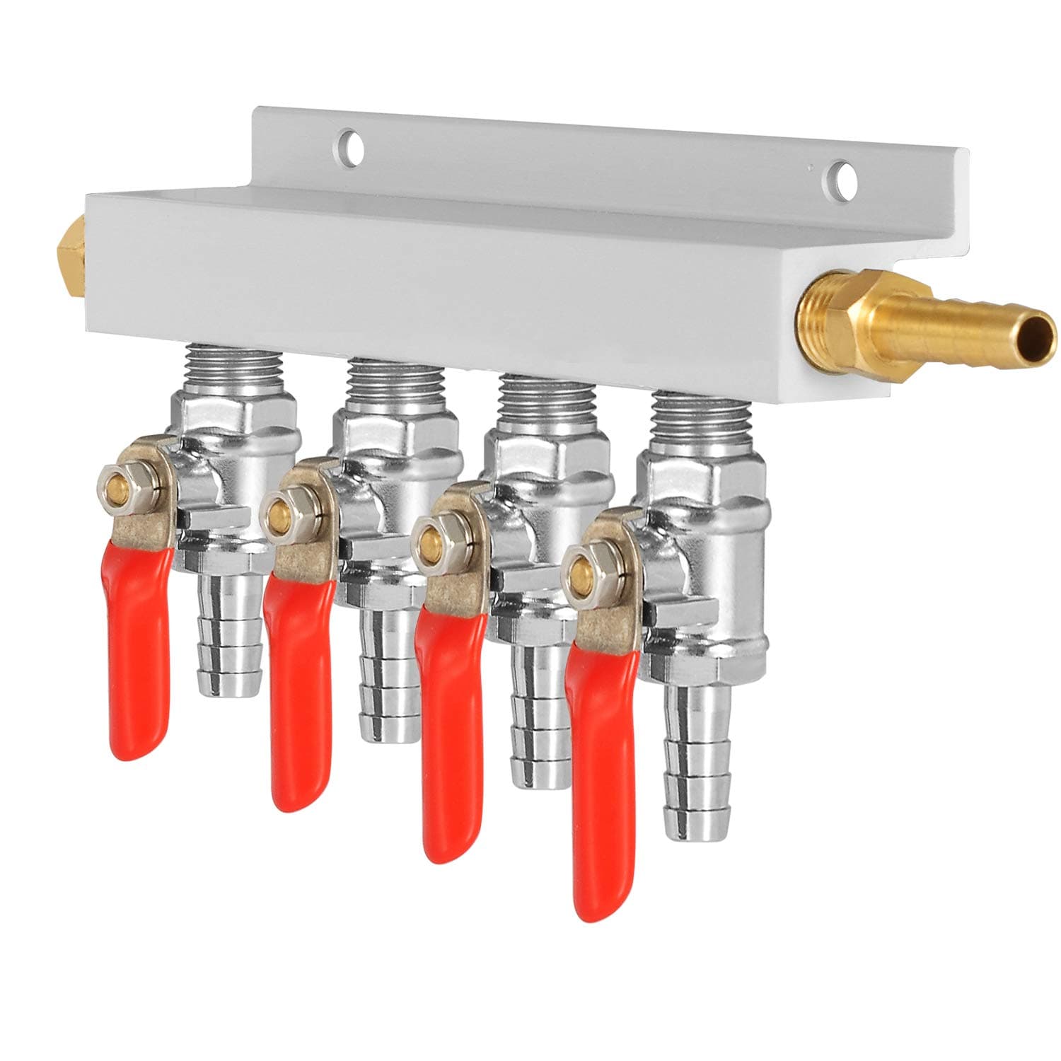 4 Way Gas Distribution Co2 Distributor Manifold With 5/16 inch Barb/Stem Splitter Beer Integrated Check Valves for Homebrew Beer Making Brewing Tool