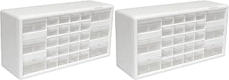 Akro-Mils 26-Drawer Plastic Drawer Storage Cabinet for Garage Organization, Bead Organizer, Building Bricks Storage, Teacher Toolbox, Makeup Organizer, 20-Inch W x 6-Inch D x 10-Inch H, 10124 White
