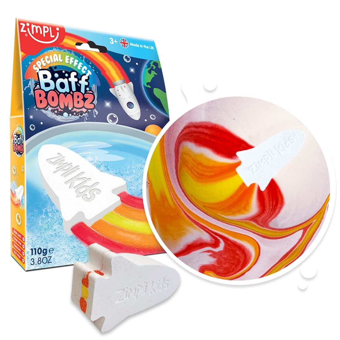 ZIMPLI - Large Rocket Flame Baff Bombz, Create a Flame Effect, fizzing, bathtime Adventure, Bath Bomb Party Favour, Birthday Gift for Boys