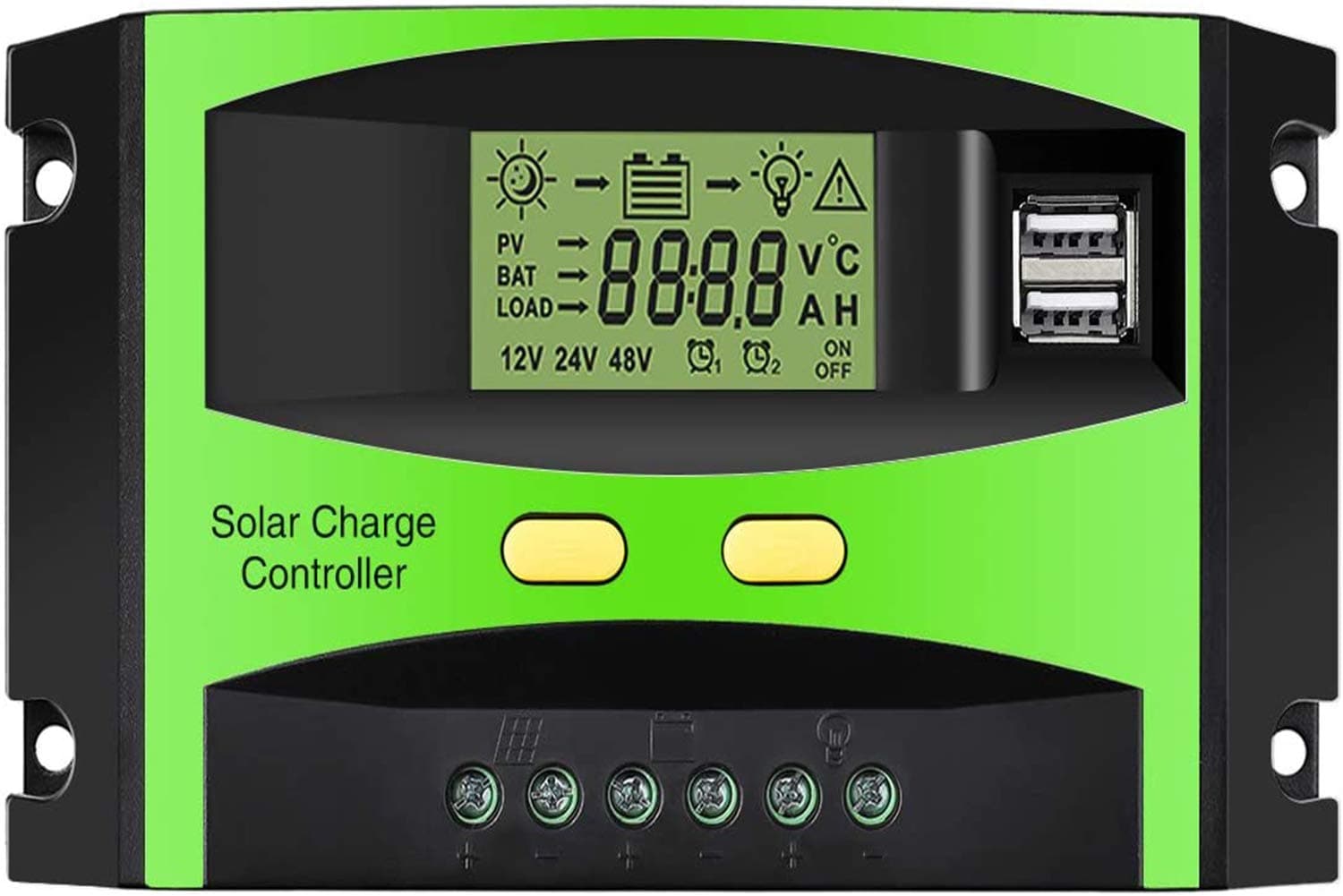 Carbest30A Solar Charger Controller, 12V/24V Solar Panel Intelligent Regulator with Dual USB Port and LCD Display (Upgraded)