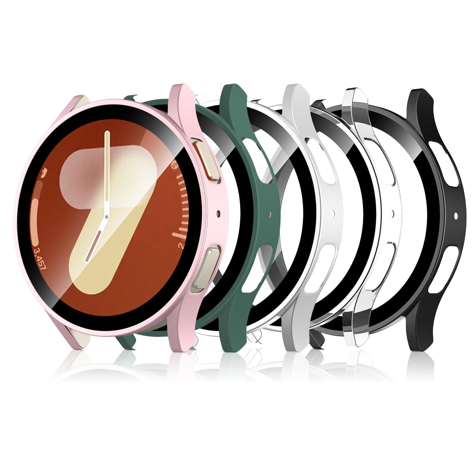 5-Pack Screen Protector Case Compatible with Samsung Galaxy Watch 7 40mm 2024, HD Clear, Full Protection Bumper Case Cover Compatible with Galaxy Watch 7 40mm,Black,Clear,Rose Gold,Green,Gold