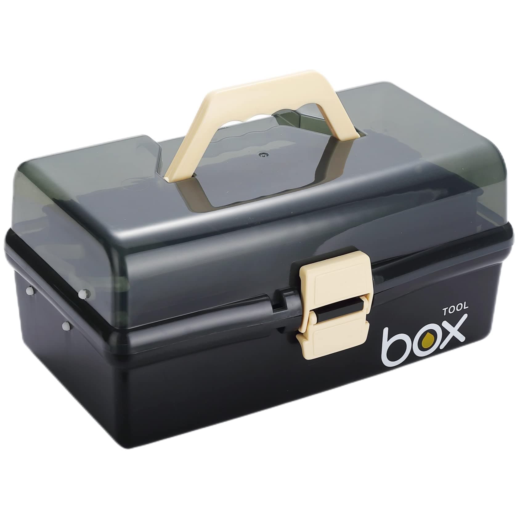 12'' Three-Layer Clear Plastic Storage Box/Tool Box, Multipurpose Organizer and Portable Handled Storage Case for Art Craft and Cosmetic (Black)