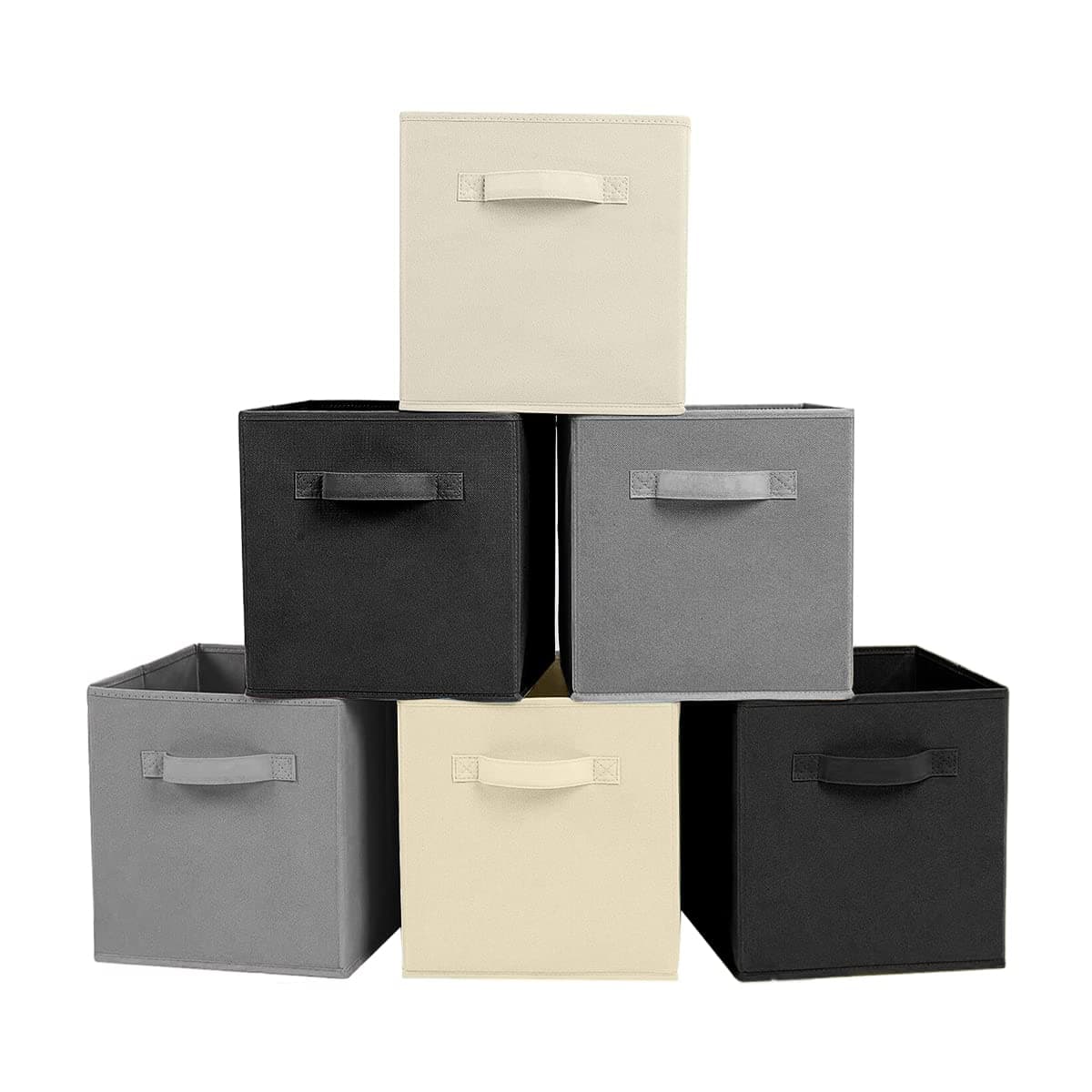 ShellKingdom Foldable Fabric Storage Cubes - Cloth Organizer Drawer for Closet & Toys, 6 Pack (Black, Beige, Grey)