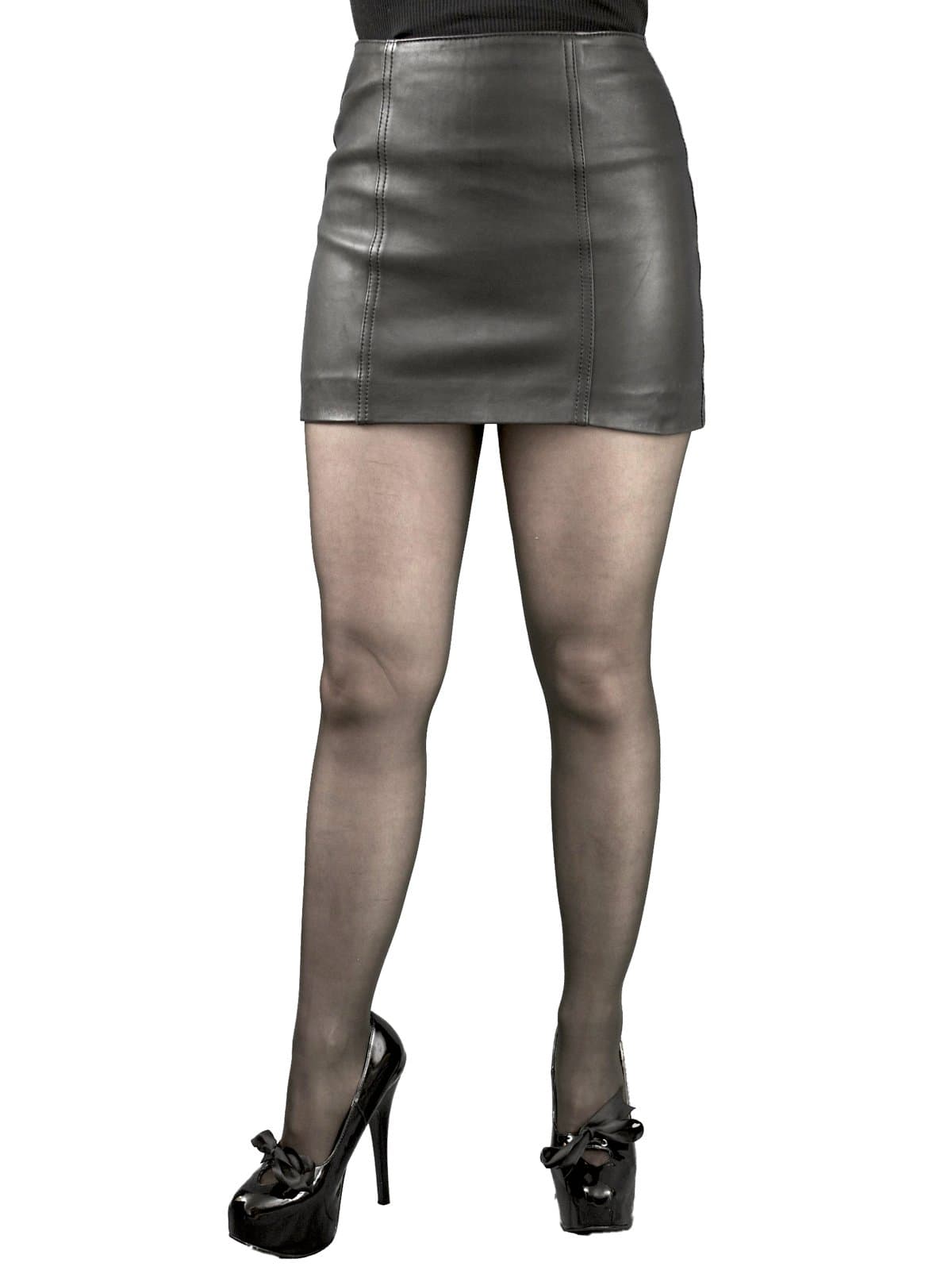 Tout Ensemble Extra Short Black Lambskin Real Leather Micro Mini Skirt (Length 12in)