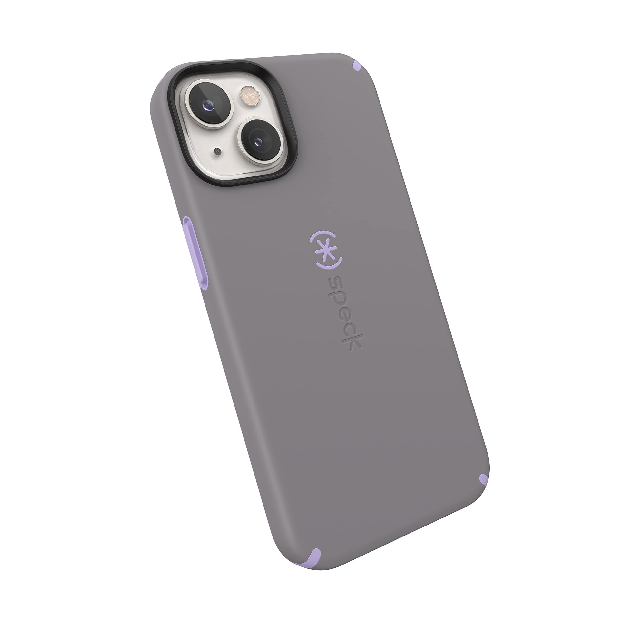 Speck iPhone 14 & iPhone 13 Case - Slim Phone Case with Drop Protection, Scratch Resistant with Soft Touch for 6.1" iPhones - Dual Layer Case, Cloudy Grey/Spring Purple CandyShell Pro