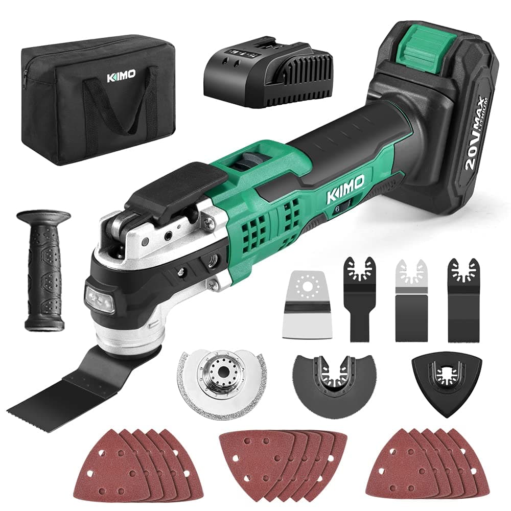 K I M O.20V Cordless Oscillating Tool Kit with 26-Piece Accessories, 21000 OPM Variable Speed & 3° Oscillating Angle, LED & Quick-Change, Oscillating Multitool for Cutting Wood Nail/Scraping/Sanding
