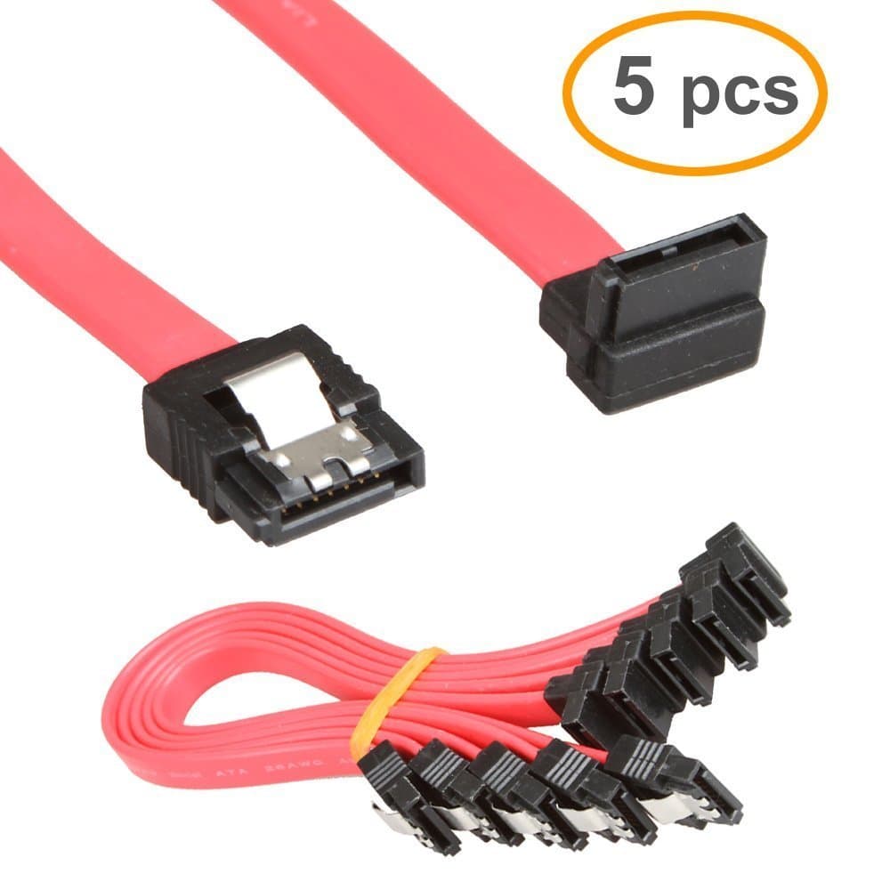 RELPER 5 Pack Red 10-Inch E209329 Serial ATA 26AWG Data Cable SATA 7PIN F/F Right Angle SATA Cable