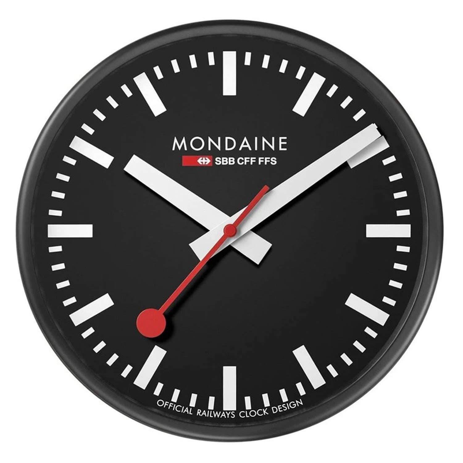 Mondaine - A990.Clock.64SBB Wall Clock - Black Dial Black Frame - Wall Clocks - Made in Switzerland