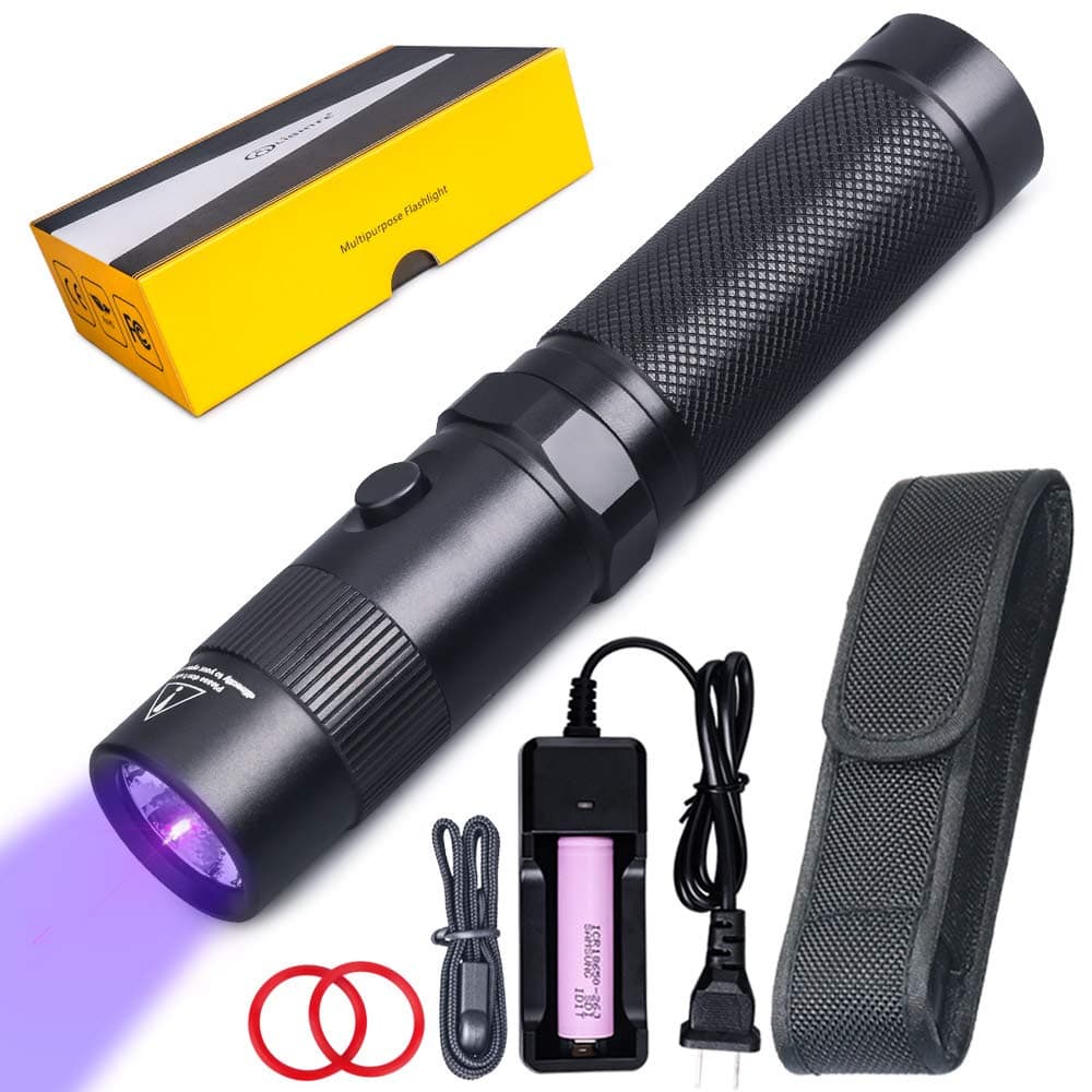 GING UV FLASHLIGHT UV302 365nm Handheld Black Light UV Light for Nails, Glue,Pet Urine, Counterfeit Money, Resin…(UV302-365nm)…