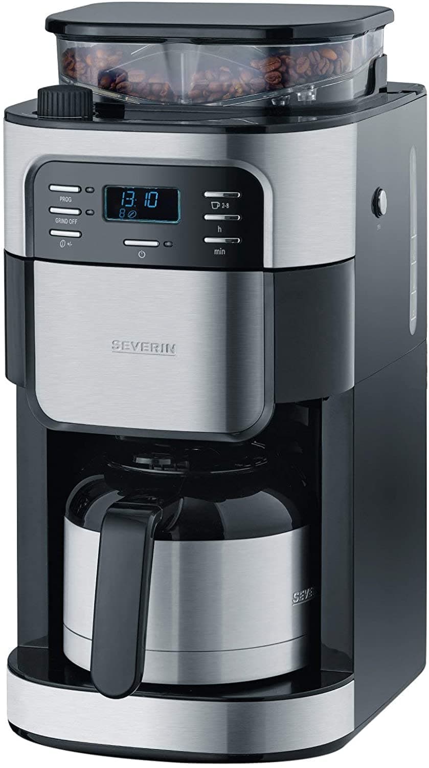 Severin Coffee Maker with Grinder and with 1000 W of Power KA 4812, Brushed Stainless Steel-Black