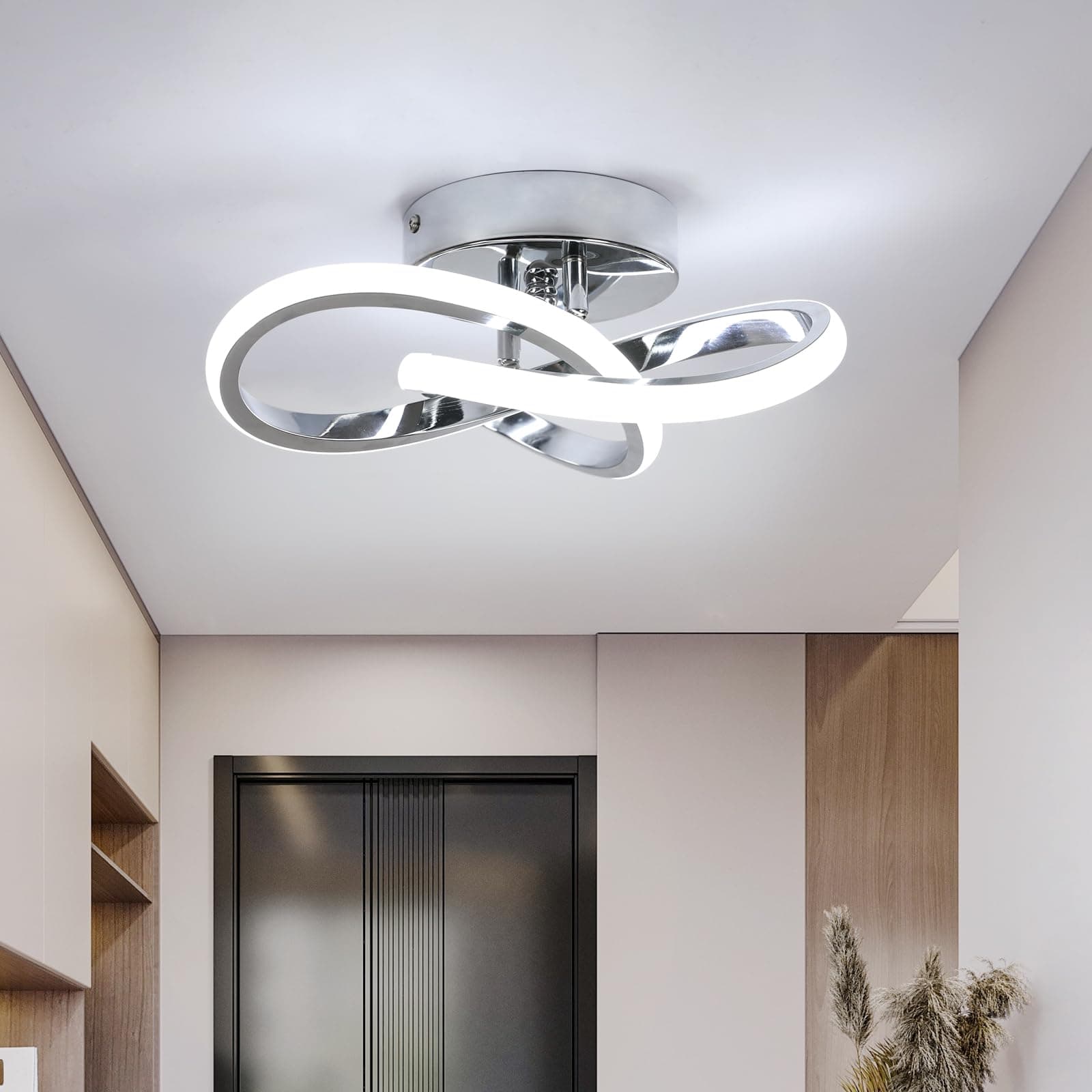 Modern LED Ceiling Light, 22W LED 6500K Cool White Spiral Design Hallway Ceiling Light Fixtures for Corridor Aisle Balcony Kitchen(Silver)