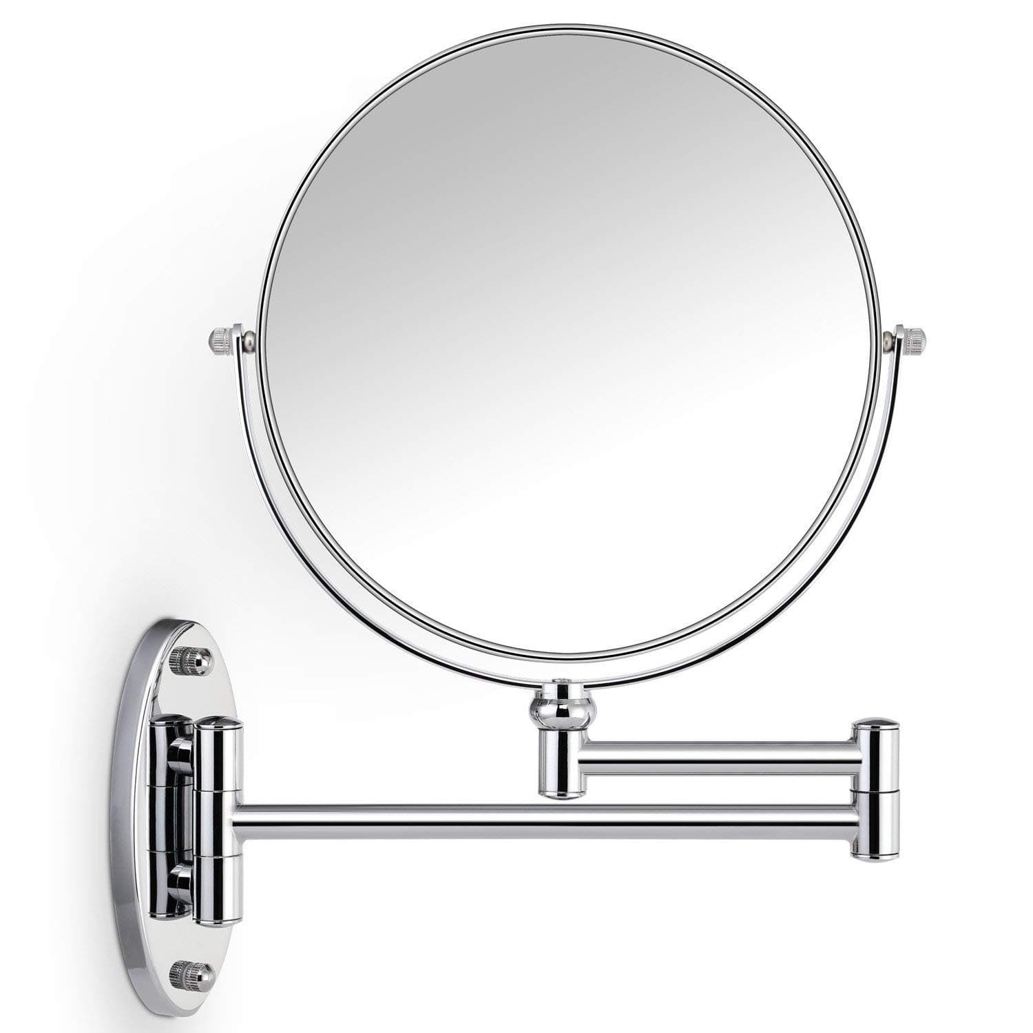 Miusco Wall Mounted Makeup Mirror, Premium 10X Magnifying 8'' Two-Sided Bathroom Vanity Mirror, Extendable Arm, Round, Chrome