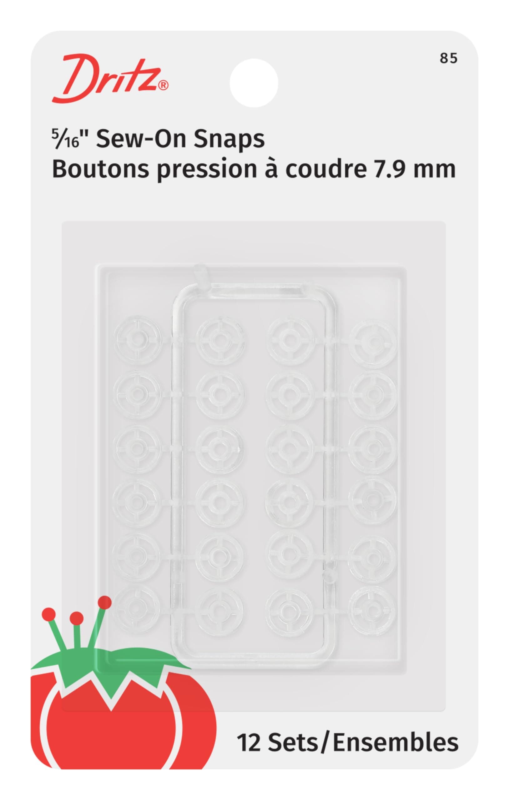 85 Sew-On Snaps, Clear, 5/16-Inch 12-Count