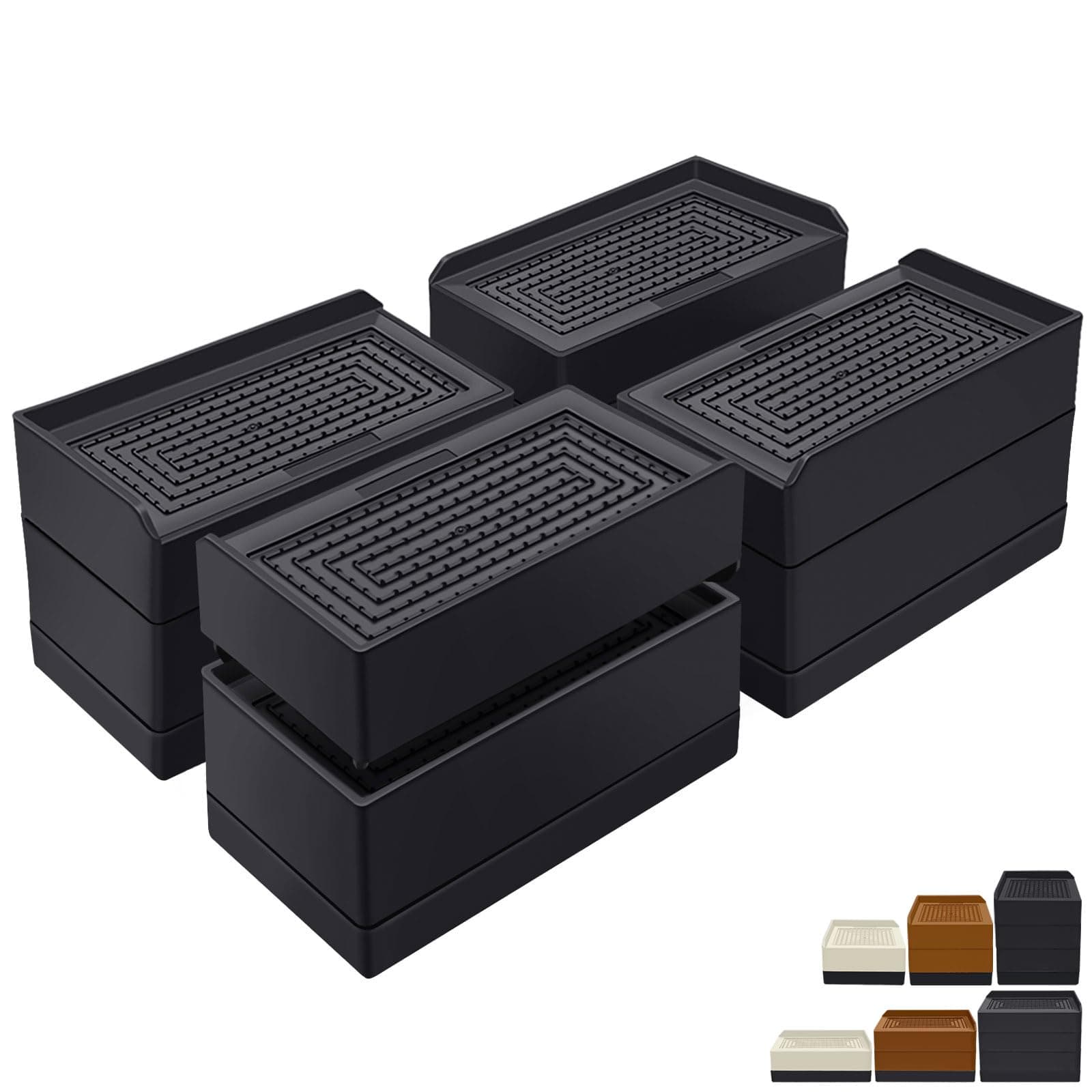 Rectangle Bed Risers, 3 Inch Heavy Duty Adjustable Furniture Risers for Bed Sofa Table and Couch Lift，Support Up to 1,300 Lbs (4 Pack-Black)