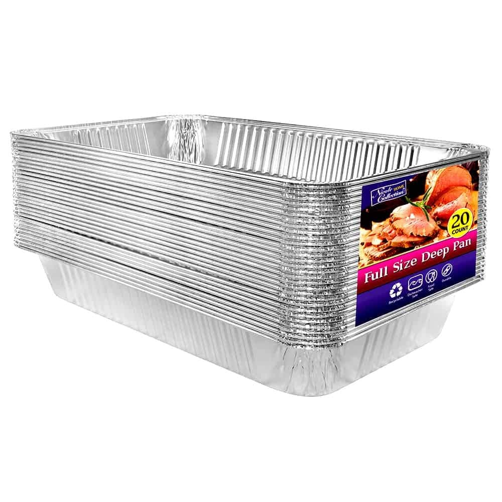 Aluminum Deep Foil Pans Full Size, Large Disposable Roasting & Baking Pan, 21"x13" (20 Pack) Extra Heavy Duty Chafing Trays for Hotels, Restaurants, Caterers, Steam Table, Buffets & Bakeware